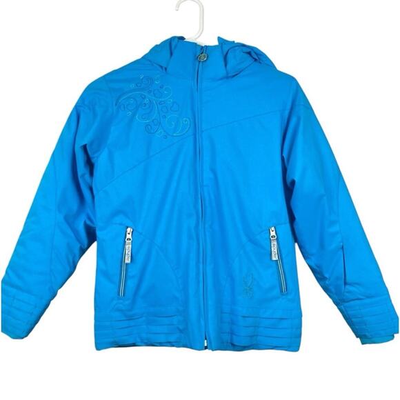 SPYDER Girls Blue Hooded Jacket with Embroidery - Size 12 - Picture 1 of 10